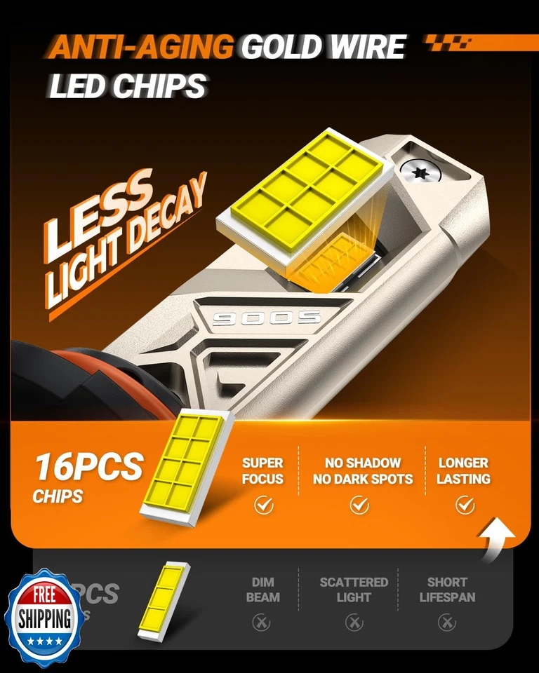 SEALIGHT 9005 LED Bulbs, 1000% Brighter 48,000LM Daylight Vision with S6 Pro - Image 3 of 4