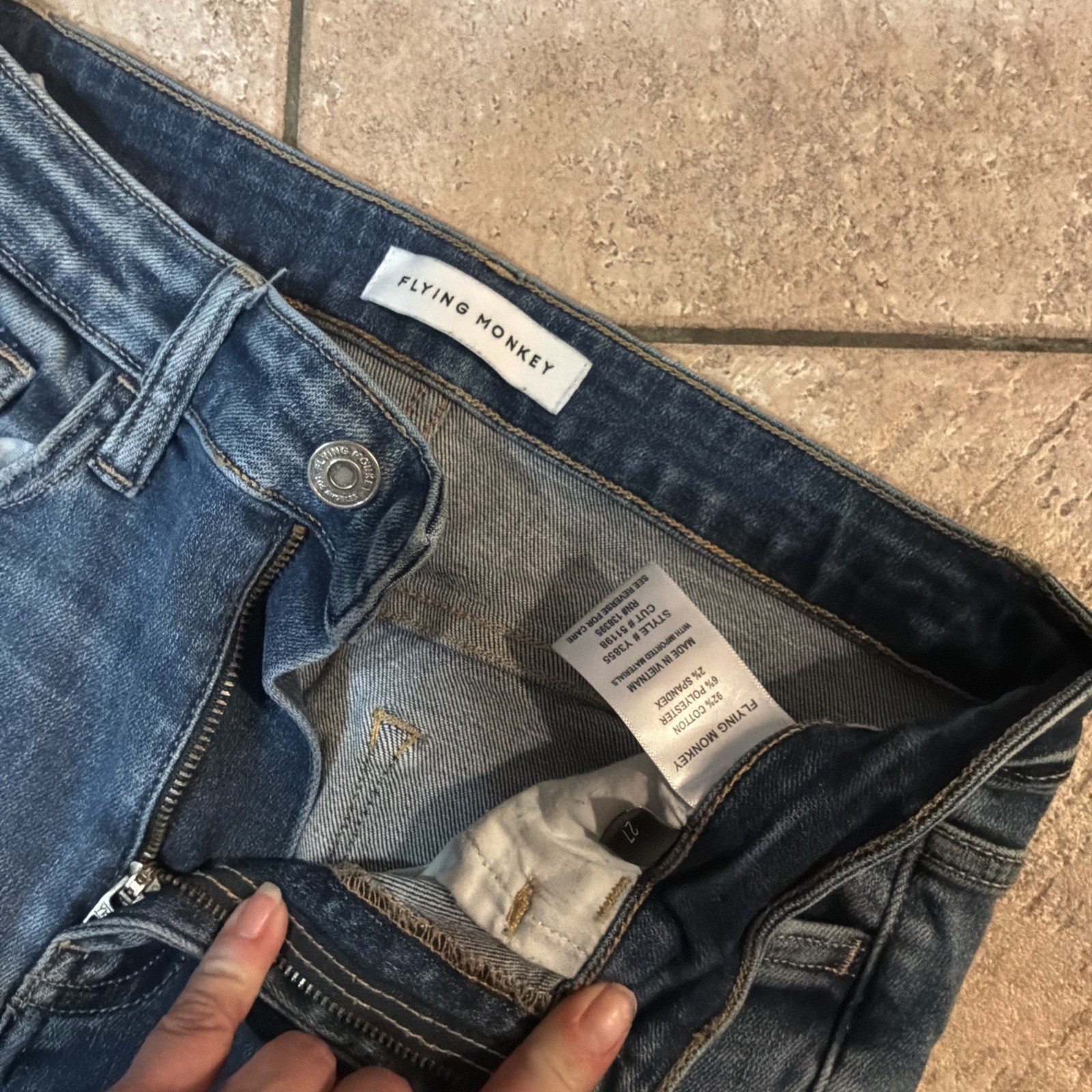 Flying Monkey - High Rise Ankle Skinny Jeans with Distressed Step Hem (28