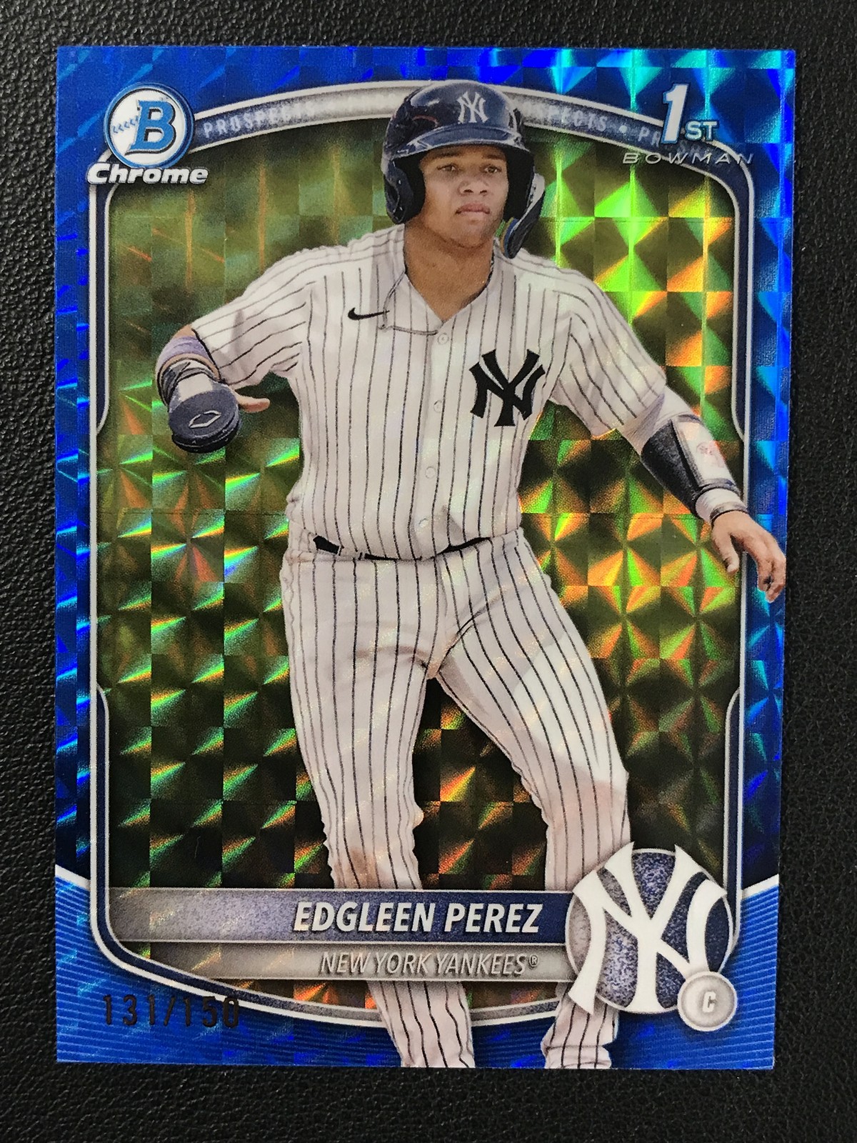 2025 Bowman Chrome #BCP-80 Edgleen Perez Blue Geometric Refractor /150 Yankees