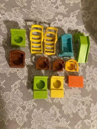 Fisher Price Little People Vintage Furniture 12pcs Chairs Desk Slide Cradle+