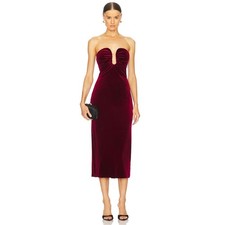 ASTR The Label Arista Burgundy Velvet Strapless U-Wire Ruched Midi Dress Large