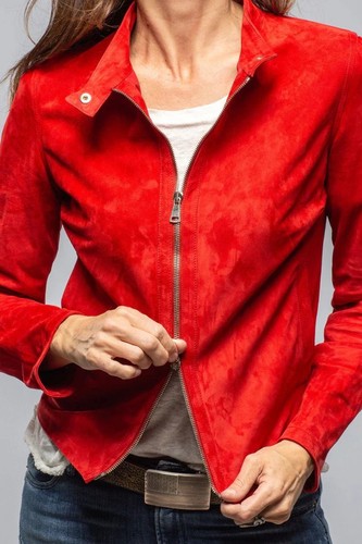 Red Leather Jacket Women's Pure Suede Size XS S M L XL XXL Custom Made - Picture 3 of 8