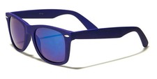 80s Style Classic Square Retro Sunglasses Navy Frame Multicolor Mirror Lens