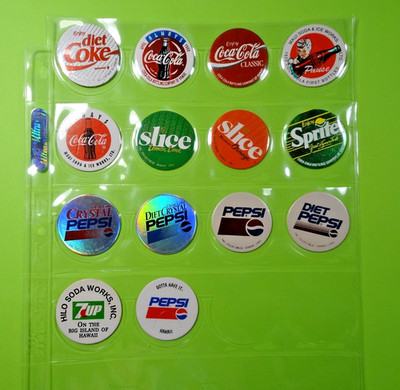 Pogs * 14 Soda Varieties * Coke * Sprite * Slice * Pepsi * Coca-Cola