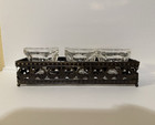 Set of 3 Clear Glass Open Salt Cellars with Black Metal Holder Tray — photo 1