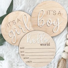 Gender Reveal Wooden Sign  Acrylic Announcement, Birth Prop, Boho Decor