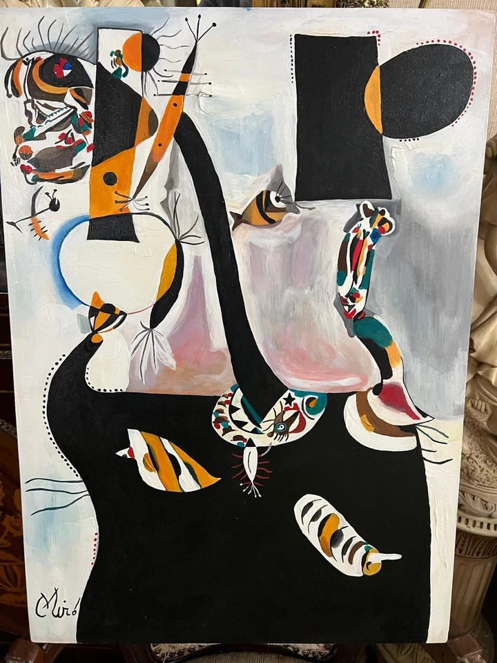 Joan Miró - Amazing Oil Canvas Painting - Surrealism Style - Signed - With Label - Image 2 of 4