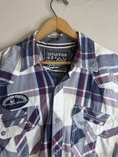 Affliction Black Premium Snap Button Up Checkered Grunge Y2K AOP Style