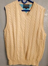 90s Tommy Hilfiger Golf 100 Cotton Cable Knit Sweater Vest Beige Size Medium