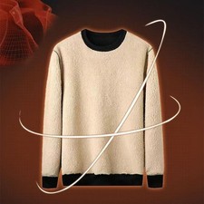 Mens Thick Warm Lambswool Fleece Sweater Round Neck Pullover for Casual Holiday