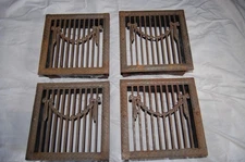 Antique Set of 4  Ornate Victorian Iron  Wall Vents Grille Grate w/ Shrouds  8x8