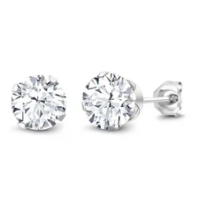925 Sterling Silver White Cubic Zirconia CZ Stud Earrings For Women Men | 2.00