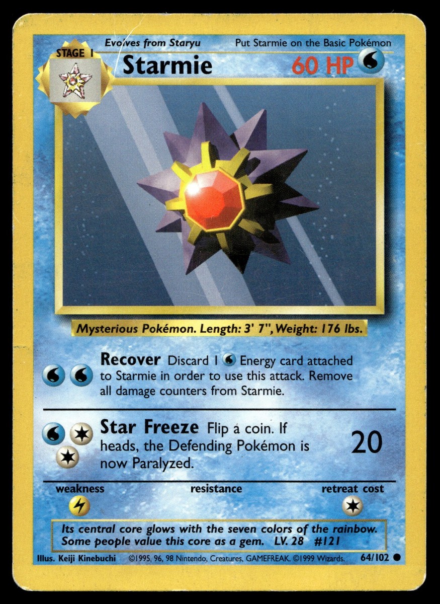 1995 starmie pokemon card value Starmie 94/130 & Staryu 95/130 2000 Pokemon Base Set 2 WOTC NM