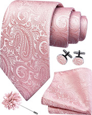 3.15"  8cm  Mens Tie and Lapel Pin Paisley Necktie Hankerchief Cufflinks Set for