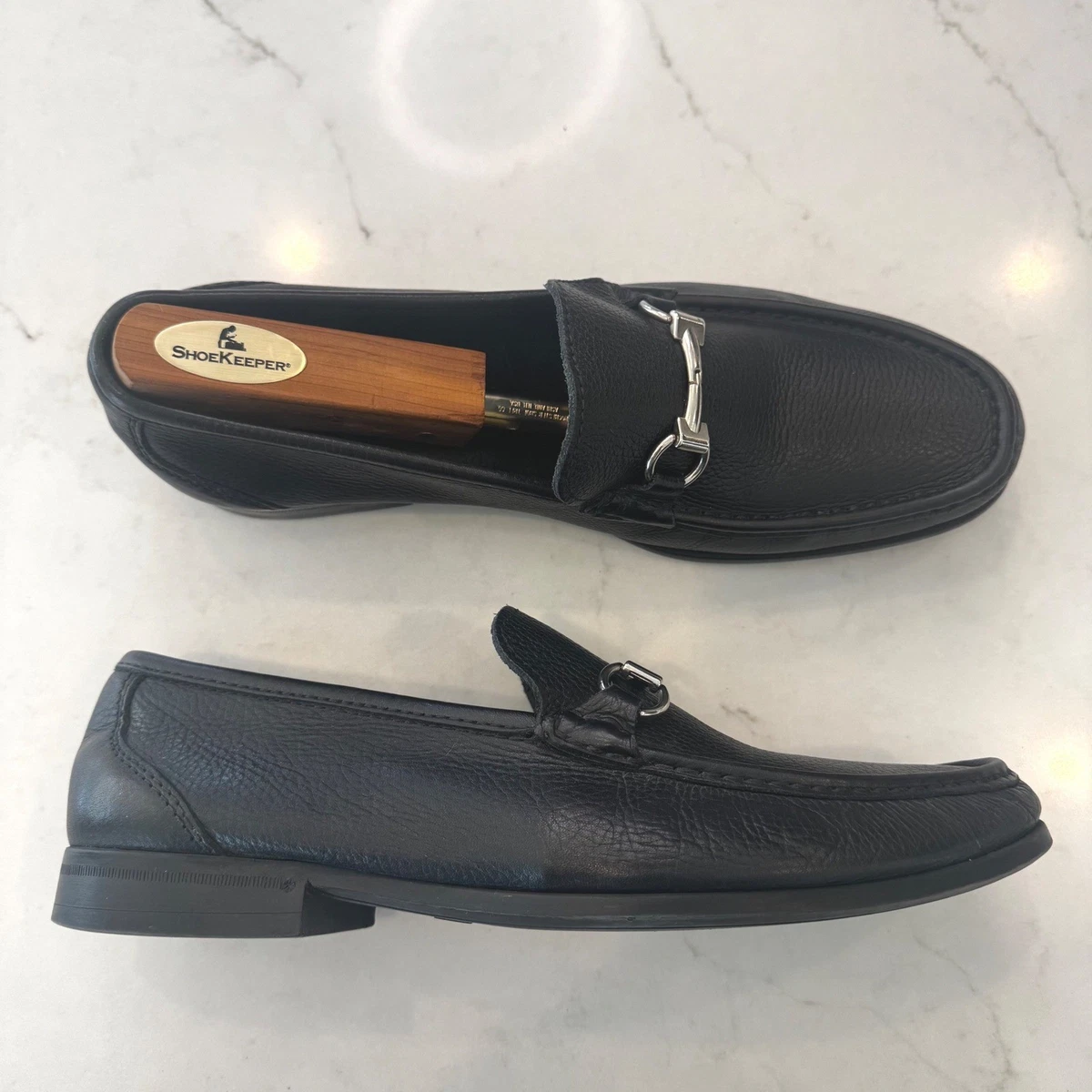 Sandro Moscoloni Men 10.5 Black Pebble Leather Silver Bit Slip On Loafer Classic Casual Shoes Sandro Moscoloni Loafer Casual for Men for sale  main image 4