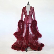 Sexy Illusion Evening Dresses V Neck Long Sleeve Feather Photography Props