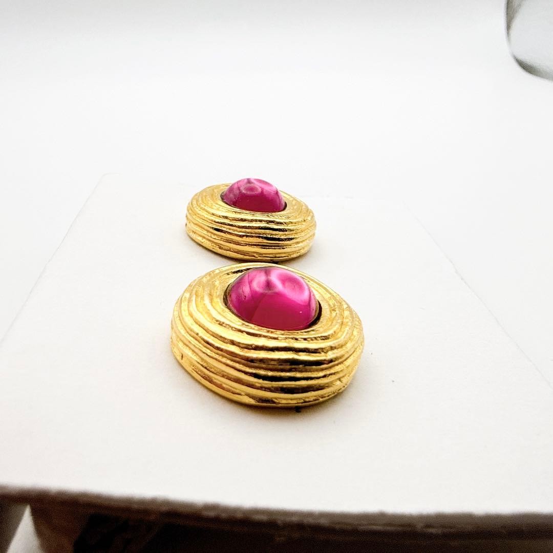 GIVENCHY 3006-3 Earrings Color Stone Pink Gold Vintage Rare Japan Limited thumbnail 5
