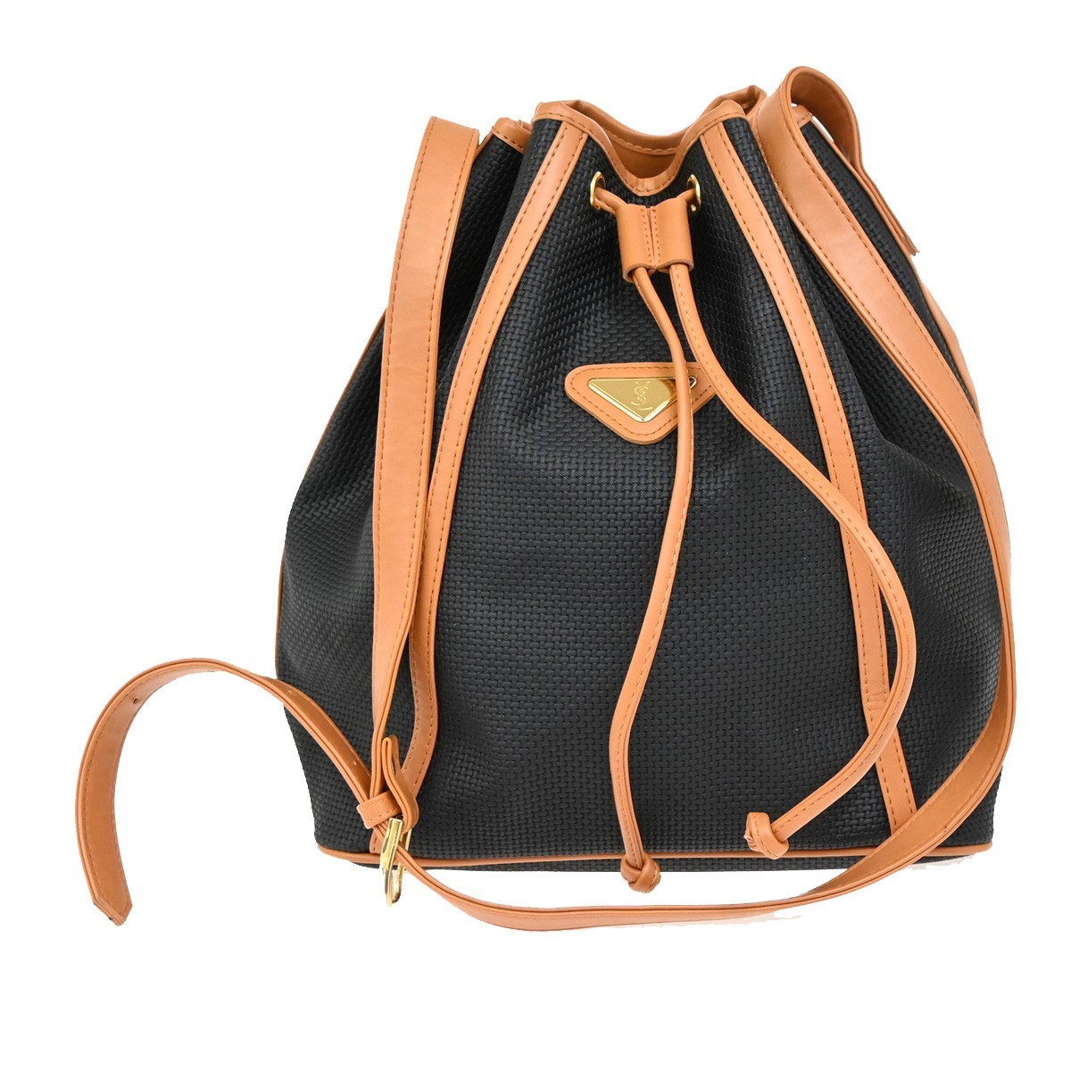 Borsa a tracolla Saint Laurent YSL logo con coulisse PVC pelle marrone navy 38FC055