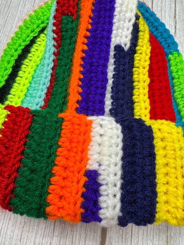 Gorro grueso multicolor con borlas, gorro grueso de ganchillo, sombrero grueso chatarra Foto 2 de 2