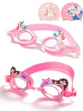 Swimming Goggle and Cap For 3-12 Kid, Leak-Proof Anti-Fog Wide View Pool Goggles