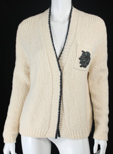 BRUNELLO CUCINELLI Cream Wool Knit Crystal Embellished Cardigan Sweater XS