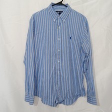 Ralph Lauren Mens L Custom Fit Striped Button Down Shirt Blue White Long Sleeve