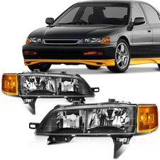 for Honda Accord Headlight Assembly Black Housing Amber Reflector Clear Lens