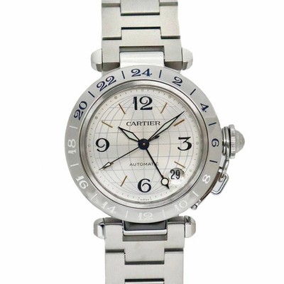 CARTIER Pasha C Meridian Gmt W31029M7 silber Herrenuhr gebraucht #41114