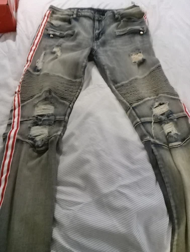 rue21 Premium Moto Jeans Homme Taille 36x32 Bleu Distressed Supreme Flex Rayé