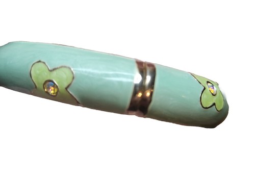 Bangle Bracelet Green Goldtone Flowers Rhinestones Magnetic Closure - Picture 3 of 4