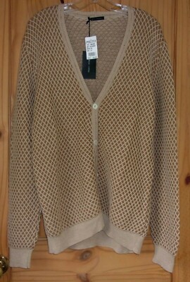 Roberto Collina NWT 100% Brown & Tan Merino Wool V-neck Cardigan 