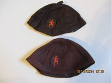 2 Vintage Girl Scouts Brownie Wool/Rayon Beanie Brown/Orange Logo 1970s Sz LARGE