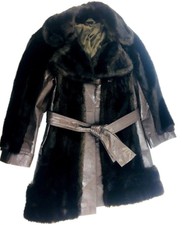 Vintage Coat Heavy Duty Fake Fur Jacket Brown Leather Winter Jacket 1970s Coat