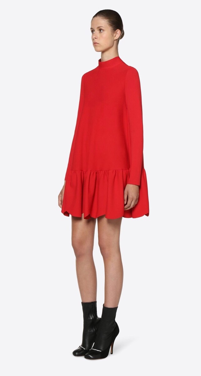 valentino jersey dress Scalloped Hem Stretch Mock Neck Long Sleeve Mini $2980 Draw focus to the