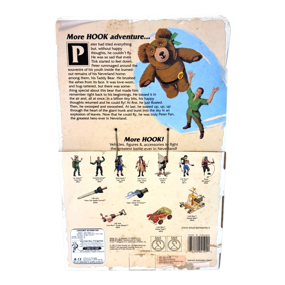 Hook Peter Pan Taddy Bear Mattel 1991 Vintage Plush 12” Brand New In Box 4199 - Image 3 of 4