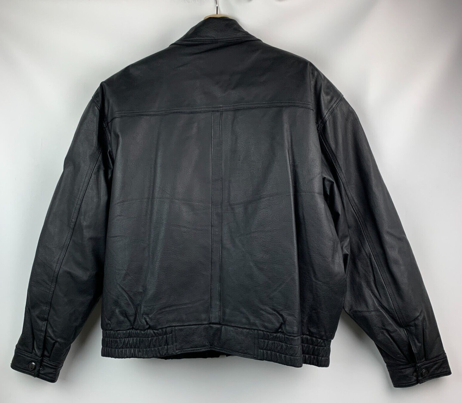 Protocol Bomber Jacket Black Leather Collared Zip… - image 2