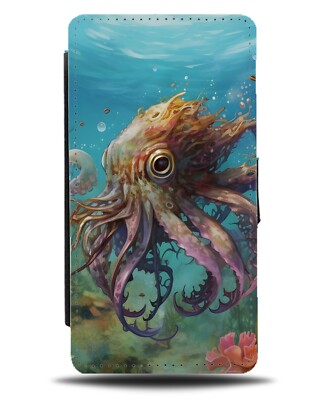 Tintenfisch Schwimmen Flip Wallet Case Tintenfische Oktopus Kraken Meeresleben Skuid DM99