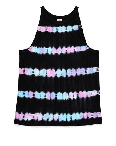 Top Fille Justice - Taille 12 - Sans Manches Rose Et Noir Rayé - En Polyester Extensible - Occasion Très Bon état