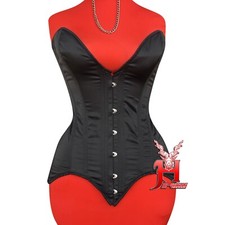 Satin Vollbrustkorsett Schnürkorsett Korsett Mieder Corset Corsage Schwarz LANG