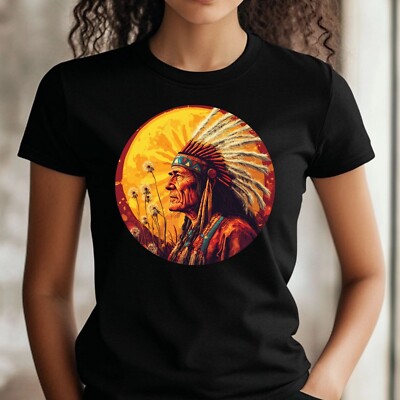 Frauen T-Shirt Indianerhäuptling mit Löwenzahn Motiv Baumwolle Größe S bis 3XL