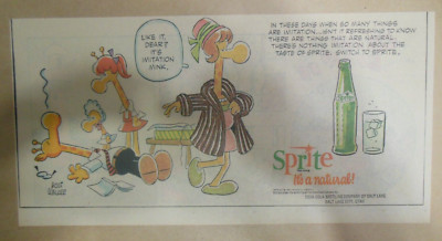 Sprite ad: Funny Mort Walker Giraffe Artwork! 1969 ''Mink Coat'' Size: 7.5 x 15 in
