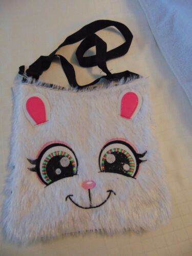 Girls Faux Fur shoulder Bag CHOICE of Face Rainbow Eyes Meow Zip Close T19scj - Picture 14 of 16