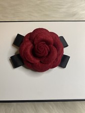 Camellia Flower Brooch Pin New Wine Red With Ribbon Bow