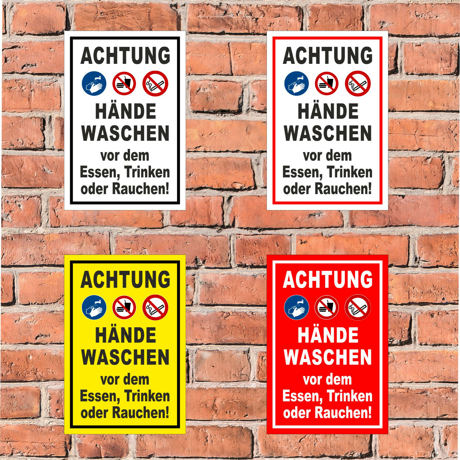Schild Hände waschen - Essen, Trinken, Rauchen - in 4 Größen - S00225-016