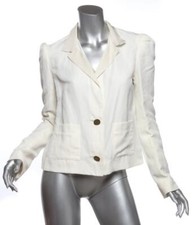 Lanvin Womens Ivory Linen Blend Bronze Buttons Jacket Blazer Fr40 Us8 M New