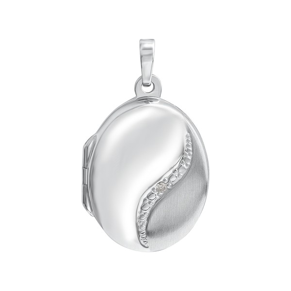 AnhäNger 925 Sterling Silber Rhodiniert Oval Glanz/Matt Medaillon Mit Zirkonia V-image
