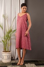 Block Indian Print Midi Cotton Women Christmas Dress | Sleeveless Summer Dress