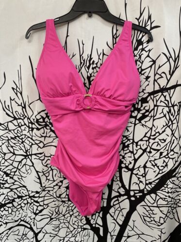 Michael Kors One Piece Swimsuit Metal Ring Embellishment Ultra Pink Size 14