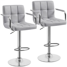 Bar Stools with Armrest, PU Leather Swivel Stools Set of 2 for Kitchen, Home Bar