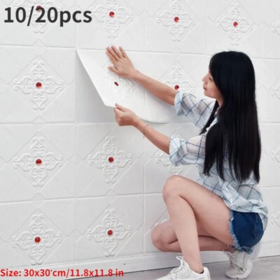 Self-Adhesive Foam Wallpaper 3D Enchased Pattern Wall Sticker Panel Waterproof